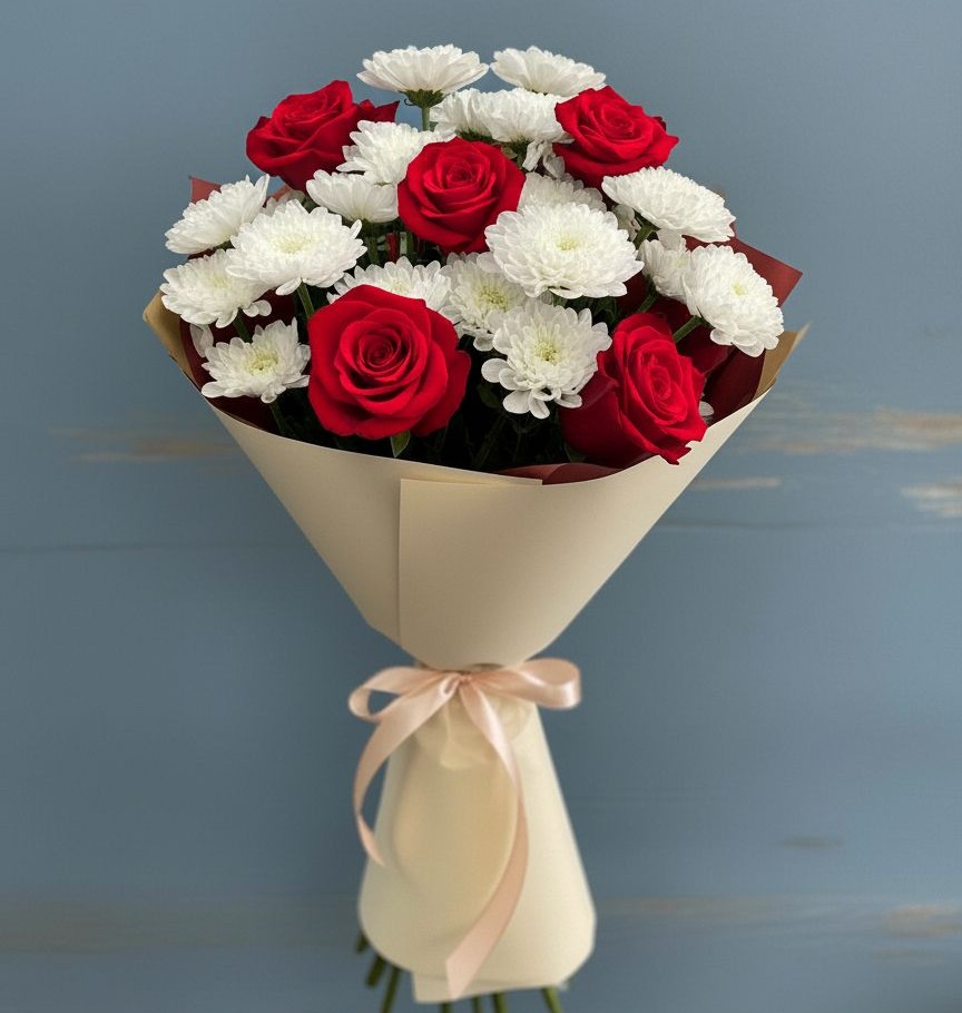 Букет цветов из: Розы и Хризантемы в Темижбекской