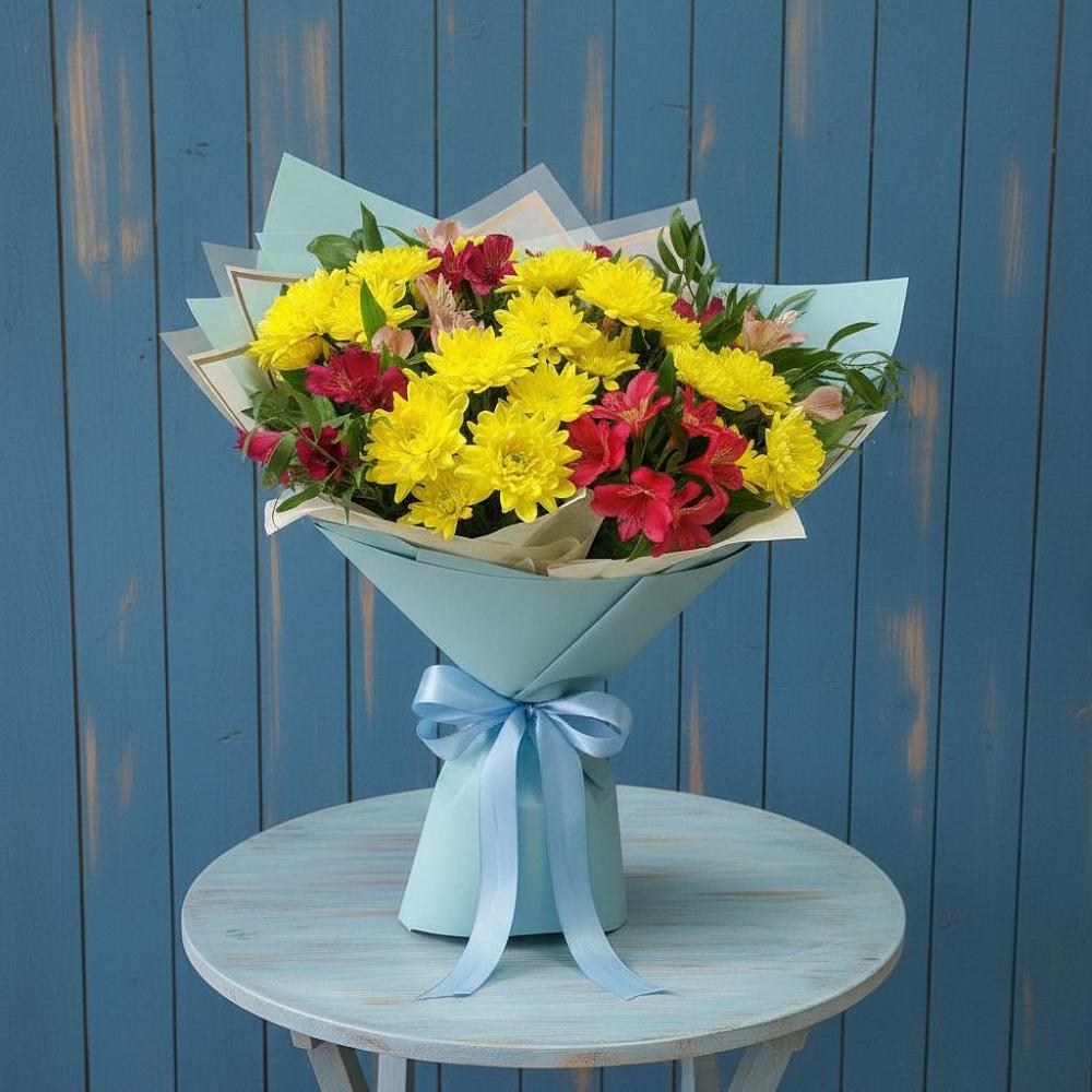 Букет цветов из: Альстромерии и Хризантемы в Темижбекской