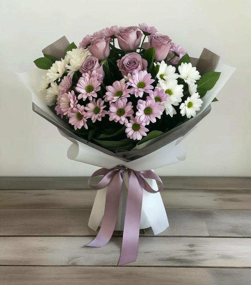 Букет цветов из: Хризантемы и Розы в Темижбекской