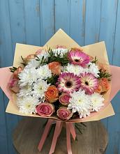 Букет цветов из:  Розы, Герберы и Хризантемы в Темижбекской