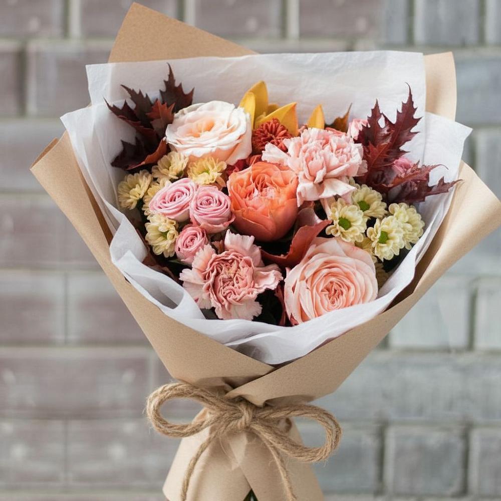 Букет цветов из: Гвоздики, Хризантемы и Розы в Темижбекской