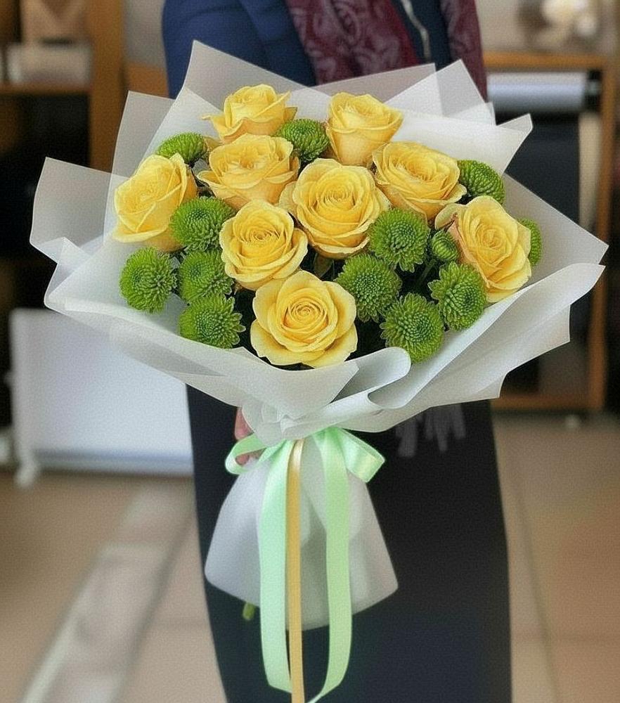 Букет цветов из: Хризантемы и Розы в Темижбекской