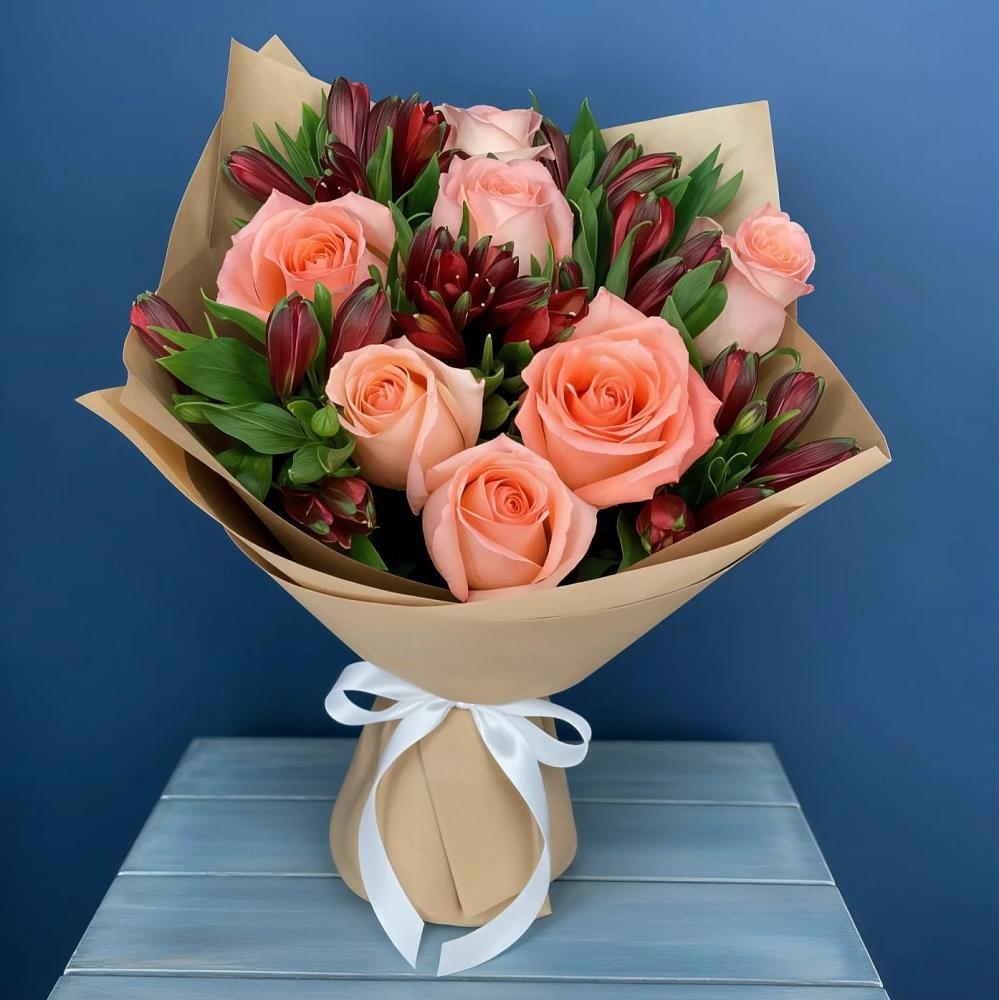 Букет цветов из: Розы и Альстромерии в Темижбекской