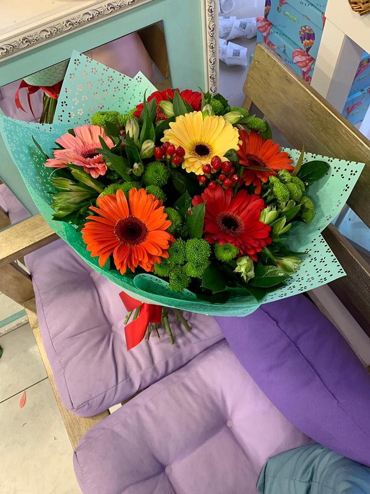 Букет цветов из: Герберы, Хризантемы и Альстромерии в Темижбекской