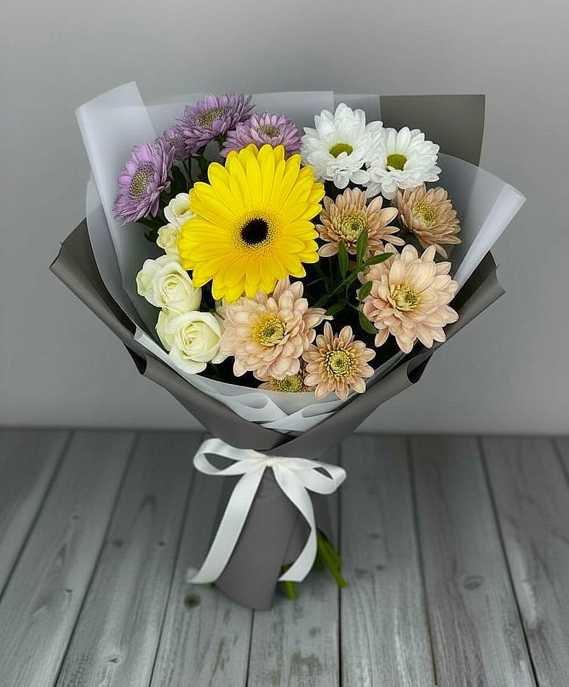 Букет цветов из: Розы, Герберы и Хризантемы в Темижбекской