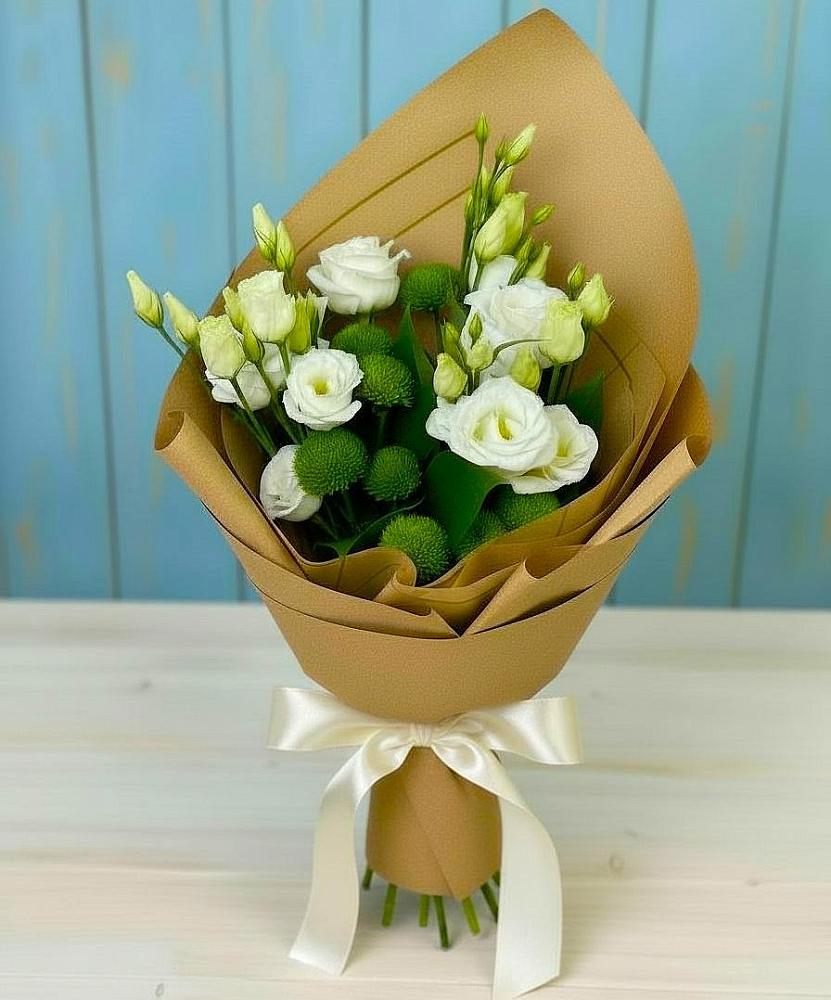 Букет цветов из: Хризантемы и Лизиантусы в Темижбекской