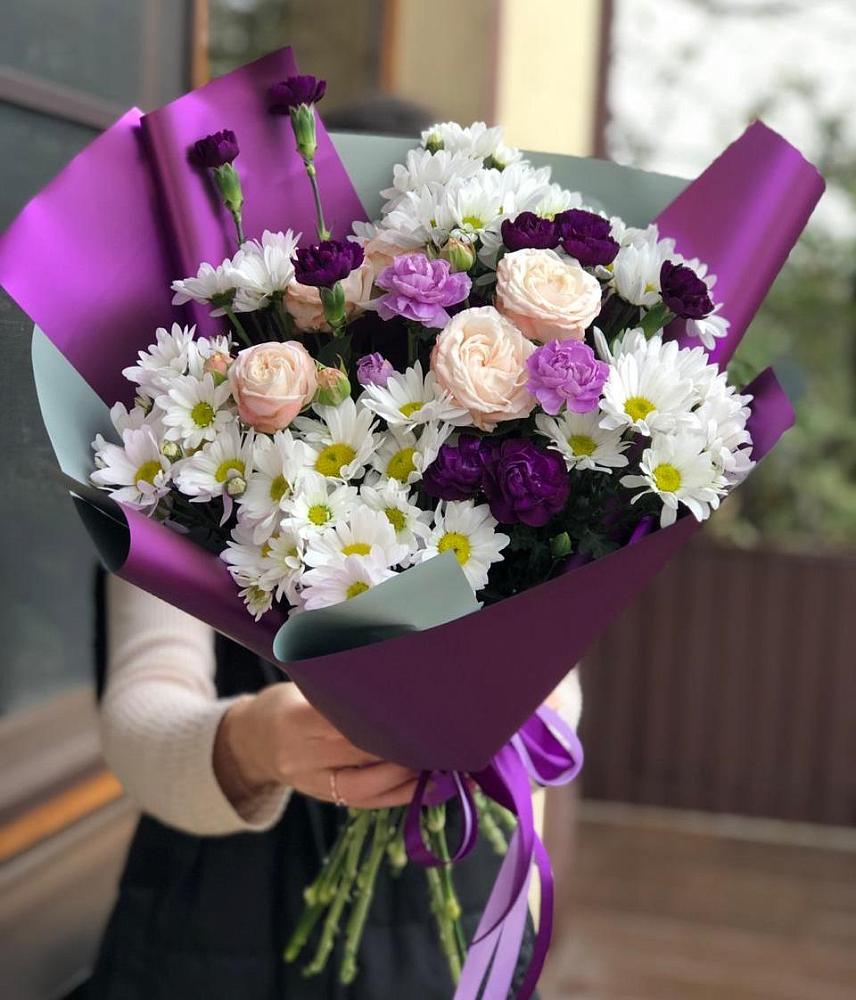 Букет цветов из: Хризантемы, Гвоздики и Розы в Темижбекской