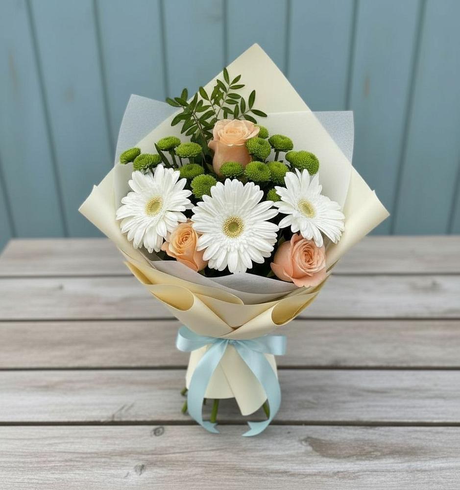 Букет цветов из: Герберы, Розы и Хризантемы в Темижбекской