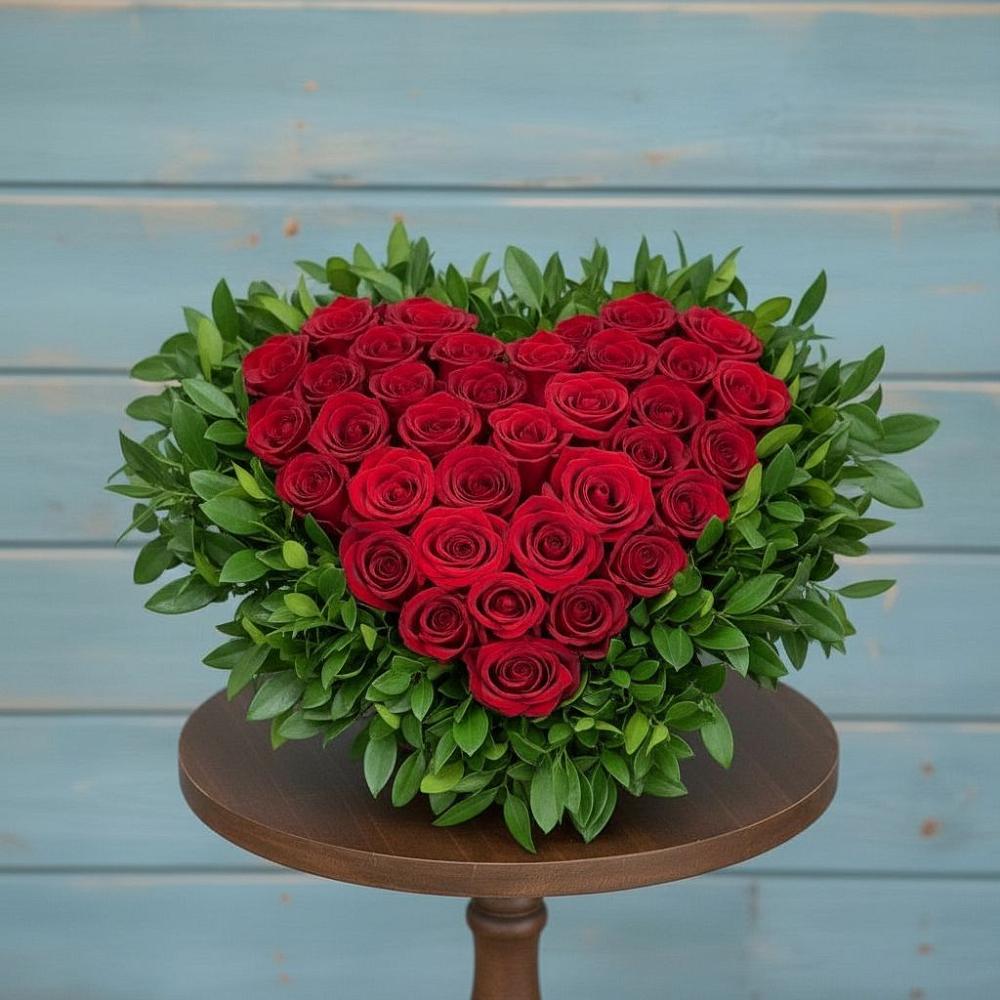 Цветочная композиция из Розы в виде сердца в Темижбекской