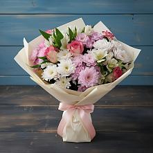 Букет цветов из:  Хризантемы, Альстромерии и Розы в Темижбекской