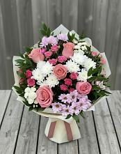 Букет цветов из:  Альстромерии, Гвоздики, Розы и Хризантемы в Темижбекской