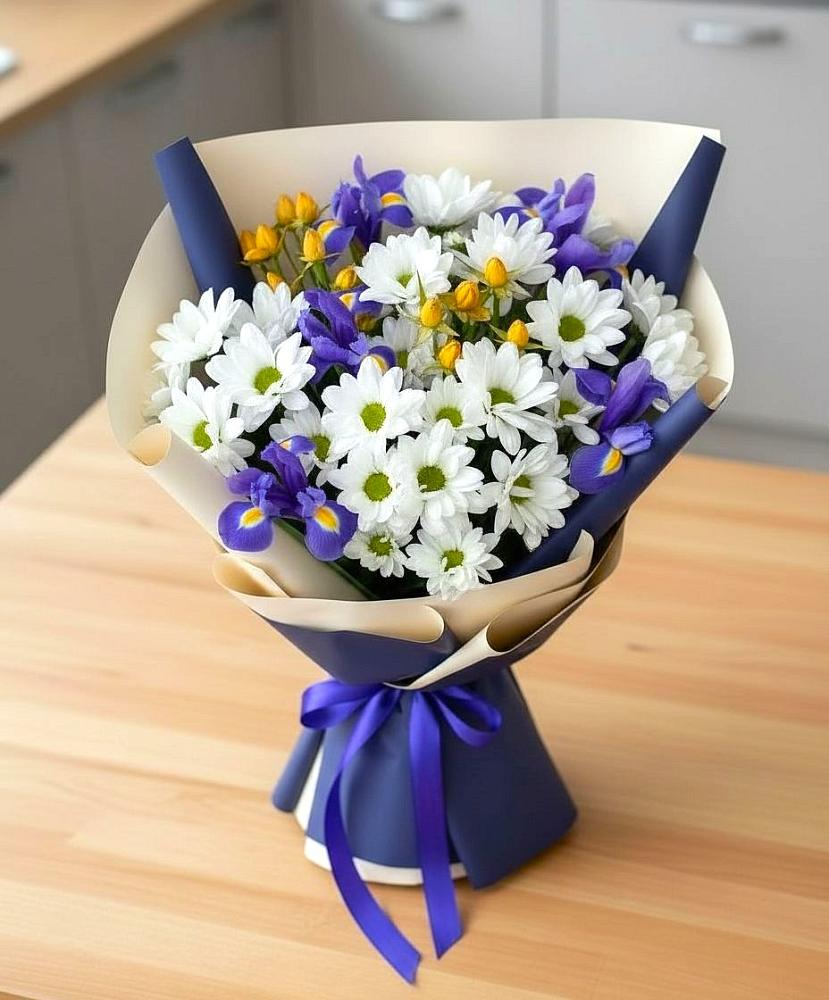 Букет цветов из: Розы, Ирисы и Хризантемы в Темижбекской