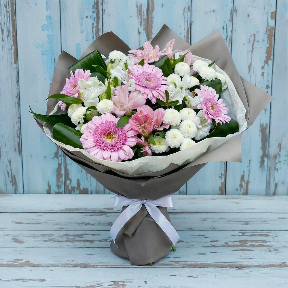 Букет цветов из: Герберы, Альстромерии и Хризантемы в Темижбекской