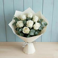 Букет Белые розы в Эвкалипте в Темижбекской