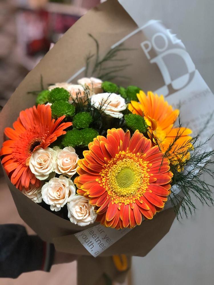 Букет цветов из: Герберы, Хризантемы и Розы в Темижбекской