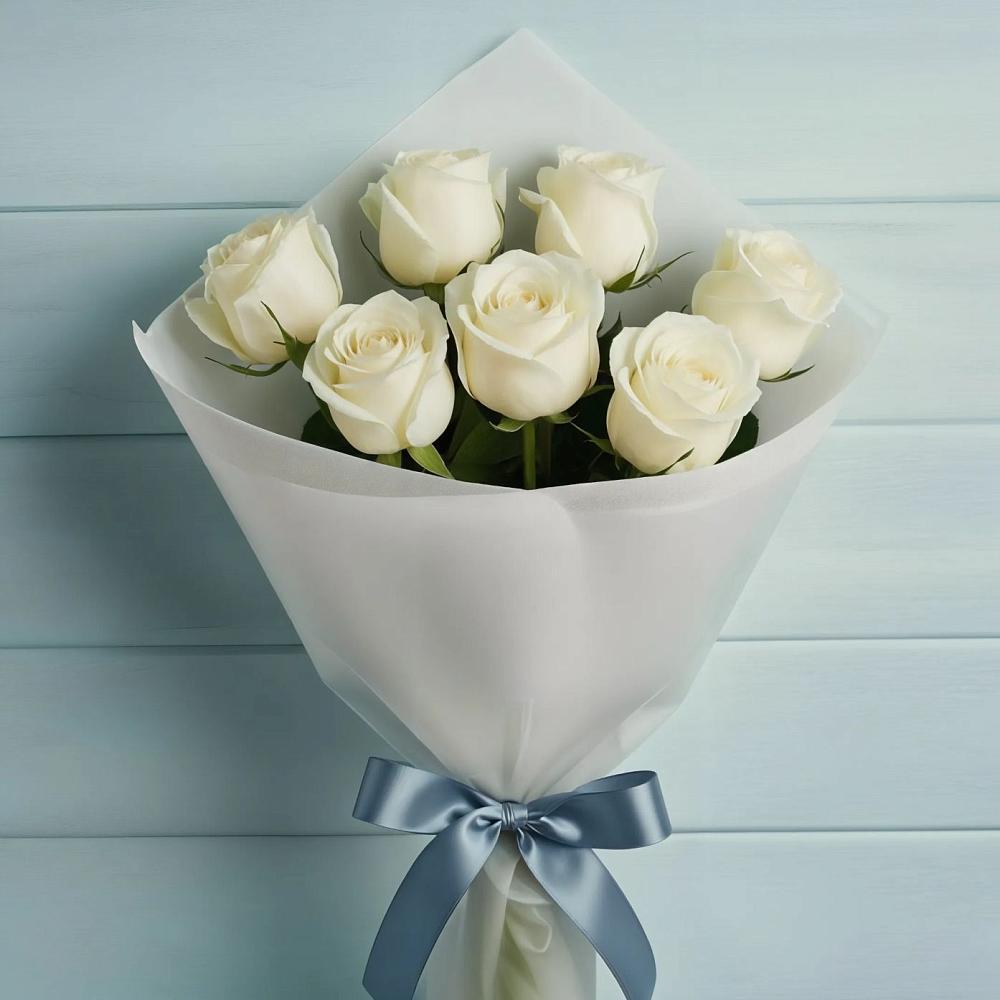 Букет 7 Белых роз Эдлесс Лав в Темижбекской