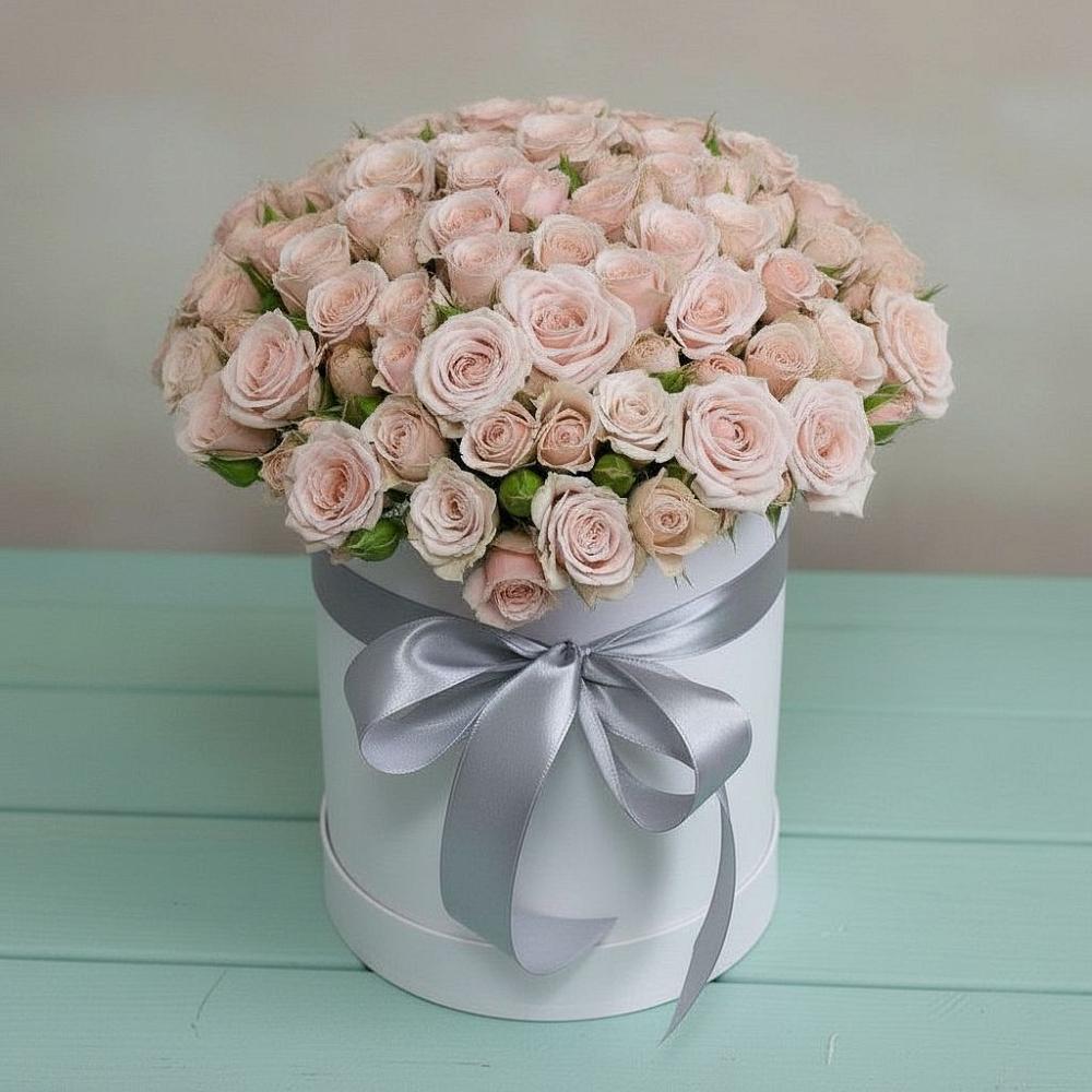 Цветочная композиция из Розы в шляпной коробке в Темижбекской